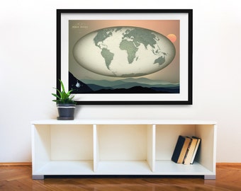 World Travel Map, Not AI Designed, Desertscape, Soft Colors Large 24x36 Map Paper Print