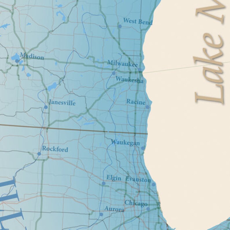 Mural of the Great Lakes Wall Art Map Decal 60x42 Etsy