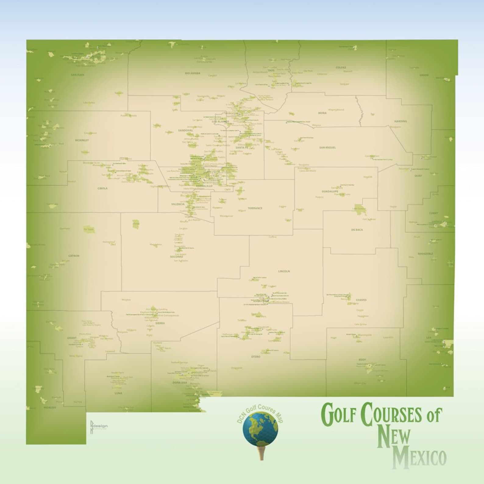 New Mexico Golf Courses Map Large 27x27 Golfing New Mexico Etsy