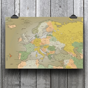 Europe Map, Art or Travel Map Print on Paper, Not AI Designed, Art Map, Perfect for Home or Office, Large, Newly Revised!