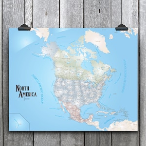 Schöne Nordamerika Pushpin Reisekarte, nicht AI entworfen, 30x24" Art Map Paper Print, US Karte, Kanada Karte und Mexiko Karte in einem