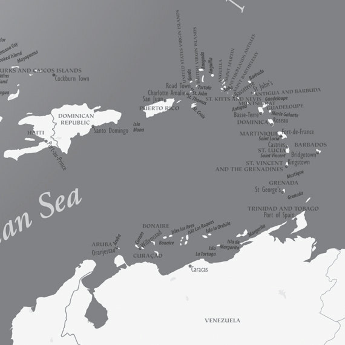 Black and White Map, US and Caribbean Travel Map, Map Print, Push Pin ...