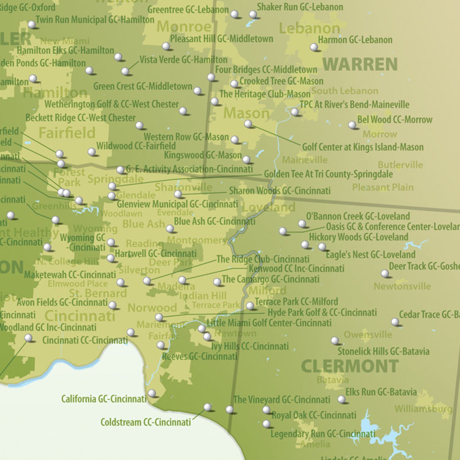 Ohio Golf Courses Map Large 28x30 Golfing Ohio Golf Poster Etsy