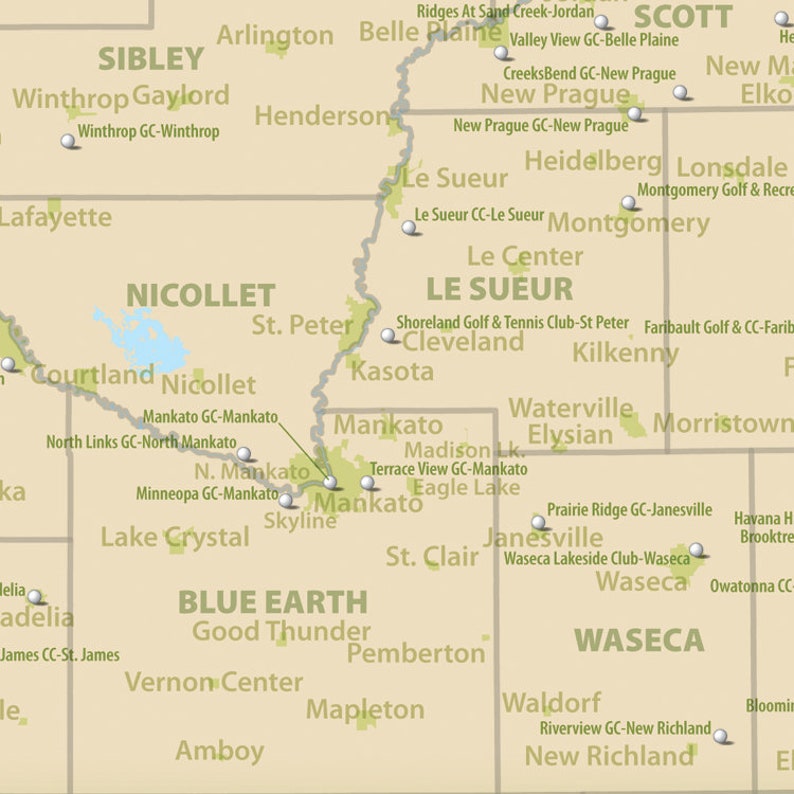 Minnesota Golf Courses Map Large 27x30 Golfing Minnesota Etsy
