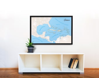 Caribbean Travel Map, Digital Print Travel Map, Caribbean Wall Map, Map of the Caribbean