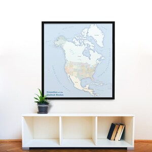 Carte des comtés des États-Unis, non conçue par l'IA, dans un contexte nord-américain. Emballé avec des étiquettes. Beau!