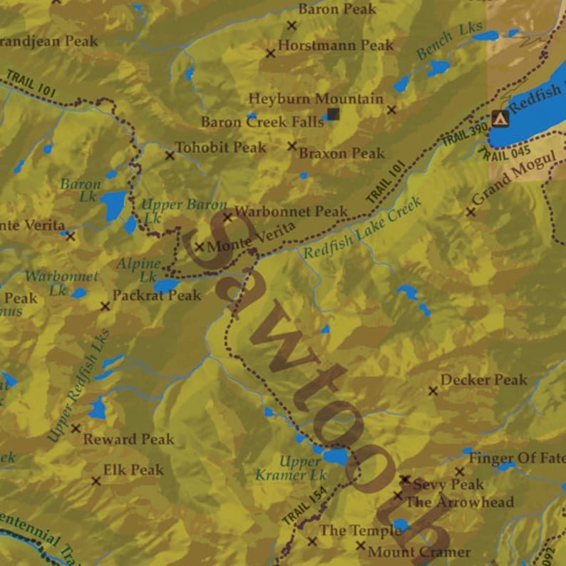 Sawtooth Range Map of Peaks and High Places. Many Mountains Etsy