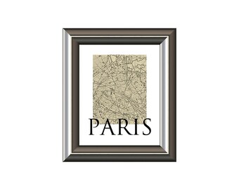 Paris Map, Style, City of Love, Not AI Designed, 8x10, Paris France Art Map Digital Print