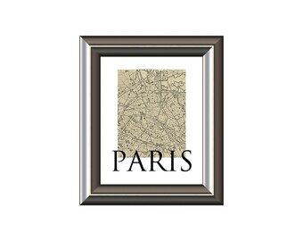 Paris Map, Style, City of Love, Not AI Designed, 8x10, Paris France Art Map Paper Print