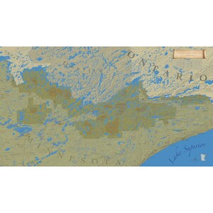 Mapa da região selvagem de Boundary Waters em verde-escuro, impressão grande de arquivo ou decalque de parede removível, decoração de campo de canoa BWCA