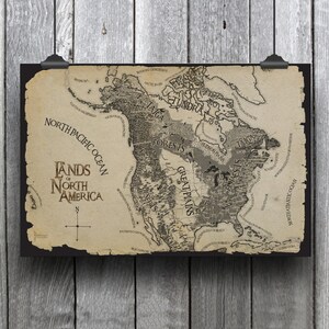 Mapa de aventuras al estilo Tolkien con accidentes geográficos, no diseñado por IA, ¡América del Norte! Explorar, Amantes de la Tierra Media, Mapa de pared, Impresión de papel educativo