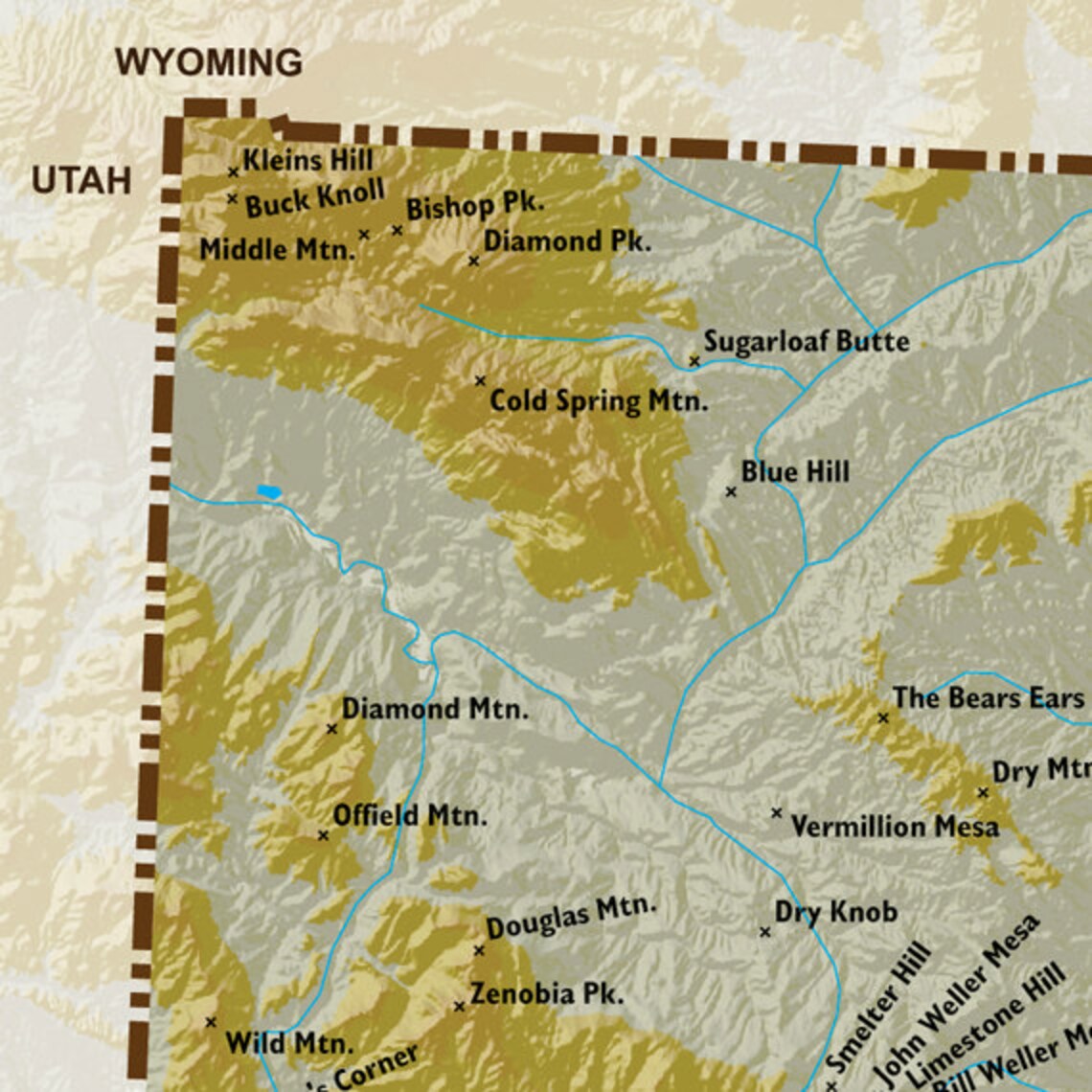 Colorado Map of Peaks and High Places. Many Mountains Buttes - Etsy