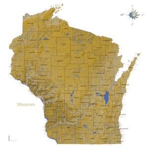 Wisconsin Goldschattierte Reliefkarte