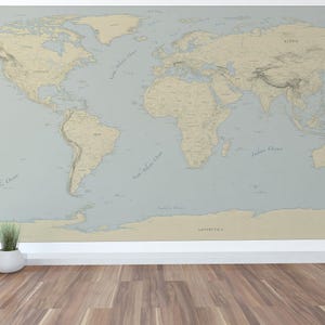 Elegante wereldkaart muurschildering Stijlvolle wereldkaart, niet AI ontworpen, muurkunst wereldkaart sticker 96 "x 48" met steden en meer!