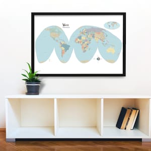 World Travel Map Interrupted Projection, Paper Print Push Pin Travel Map, World Map, Pushpin Travel Map, 36&quot;x24&quot;