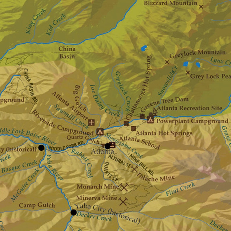Sawtooth Range Map of Peaks and High Places. Many Mountains Etsy