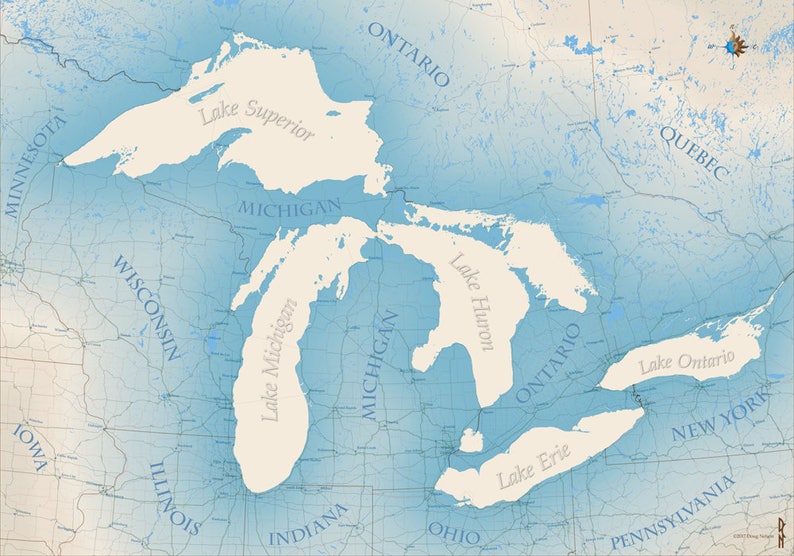Mural of the Great Lakes Wall Art, Map Decal 60x42 Etsy