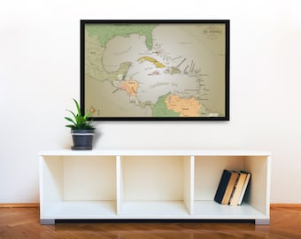 Detailed Caribbean Map, Not AI Designed, Art or Travel Map, Art Map, Digital Print, Perfect for Home or Office, Large