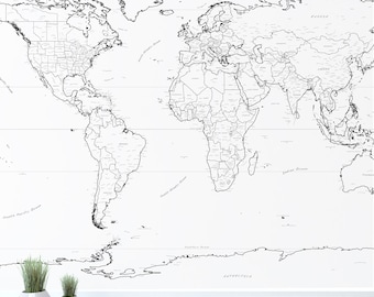 Mural de pared con mapa del mundo grande, calcomanía de mapa del mundo de 80" x 55", ¡limpio con fuentes de estilo hecho a mano!