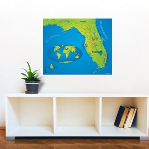 Kaart van Florida met World Map Locator, niet AI ontworpen, muursticker, geweldig cadeau voor thuis of op kantoor!
