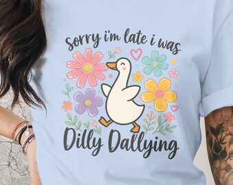 Dilly Dallying Duck T-Shirt, Sorry I'm Late Floral Procrastinator Top