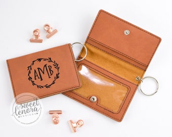 Monogrammed Keychain Wallet ID Holder | Gift for Women | Personalized  | Wife | Finance Register | Custom Monogram