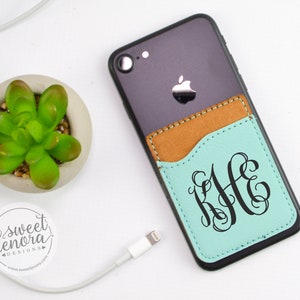 Personalized Cell Phone Card Holder | Faux Leather Wallet Monogrammed