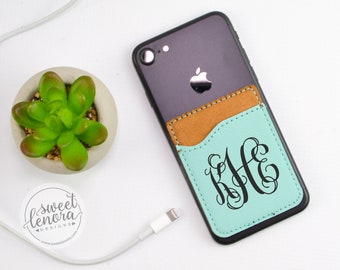 Cell Phone Card Holder | Personalized Cell Phone Wallet ID Holder | Credit Card Holder | Custom Monogram | Stick On Card Holder