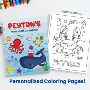 Personalized Kids Coloring Book, Custom Name Color Book, Gift for Kids, Toddlers Activity Book, Ocean Animals, Under the Sea