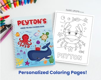 Personalized Ocean Animals Coloring Book, Custom Name Activity Book