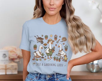 Whimsical Gardening Goose T-Shirt, Cottagecore Gardener Tee, Animal Lover Apparel