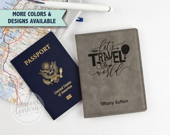 Let's Travel the World Passport Cover | Personalized Couple Passport Holder | Custom | Engraved Passport Wallet | Case | Couple Gift