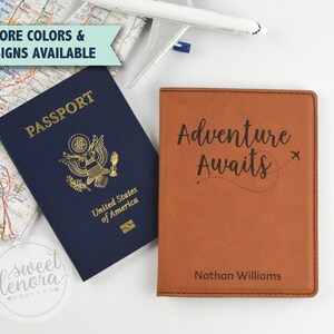 Adventure Awaits Passport Cover | Personalized Couple Passport Holder | Monogrammed | Custom | Engraved Passport Wallet | Case