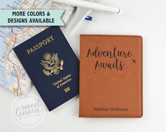 Adventure Awaits Passport Cover | Personalized Couple Passport Holder | Monogrammed | Custom | Engraved Passport Wallet | Case