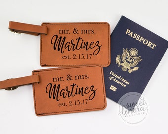 Personalized Mr & Mrs Luggage Tags | Leatherette Travel Name Holders