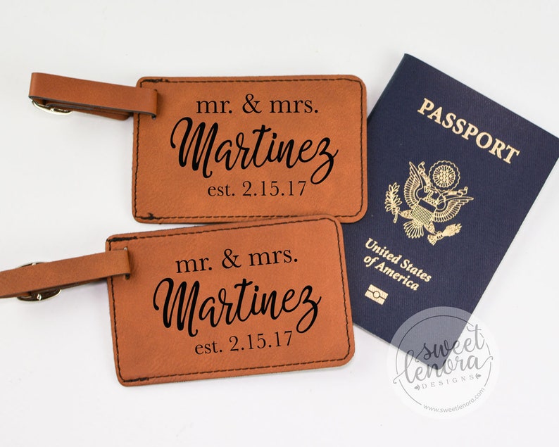 Set of 2 Personalized Luggage Tags Mr & Mrs Luggage Tags His and Hers Luggage Tags Wedding Engagement Gift Customized Travel Tags image 1