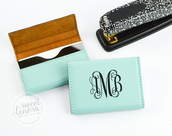 Personalized Business Card Holder | Vegan Leather | Custom Engraved Gift | Boss Card Case Corporate Gift | Monogram | Graduate