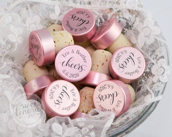 Personalized Wedding Wine Stopper – Cheers, Custom Date, Rose Gold