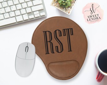 Monogramed Mouse Pad with Wrist Rest | Personalized Mouse Pad Gift for Coworker | Custom Desk Decor