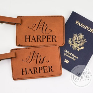 Set of 2 Personalized Luggage Tags Mr & Mrs Luggage Tags His and Hers Luggage Tags Wedding Engagement Gift Customized Travel Tags image 1