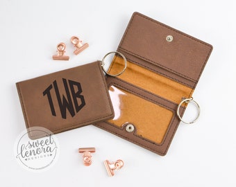 Monogrammed Keychain Wallet ID Holder | Gift for Man | Personalized  | Wife | Finance Register | Custom Monogram