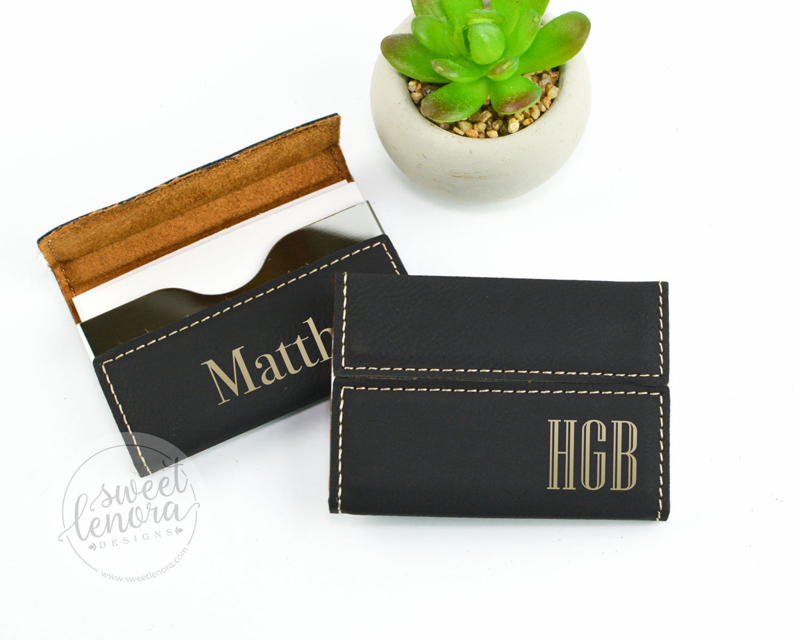 Personalized Business Card Holder Vegan Leather Custom Etsy