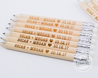 Engraved Pencils | Save the Date Pencils | Pencil Us In Save the Dates | Custom Personalized Round Golf Mini Half Pencil Favors