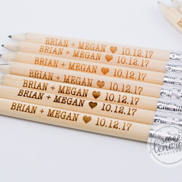 Engraved Pencils | Save the Date Pencils | Pencil Us In Save the Dates | Custom Personalized Round Golf Mini Half Pencil Favors