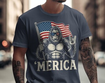 Patriotic Bigfoot T-Shirt: 'Merica Sasquatch American Flag Tee