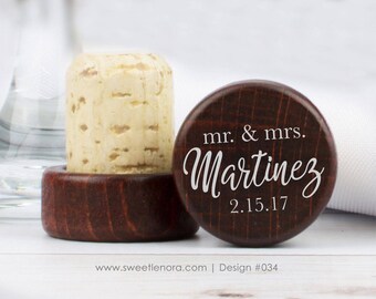 Personalized Script Last Name Mr and Mrs Cork Stopper – Custom Wedding Favor Keepsake