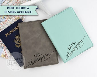 His and Hers Passport Cover | Personalized Couple Passport Holder | Custom | Engraved Passport Wallet | Case | Gift for Newlyweds