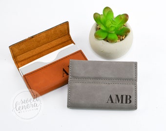 Personalized Business Card Holder | Vegan Leather | Custom Engraved Gift | Boss Card Case Corporate Gift | Father's Day | Graduate