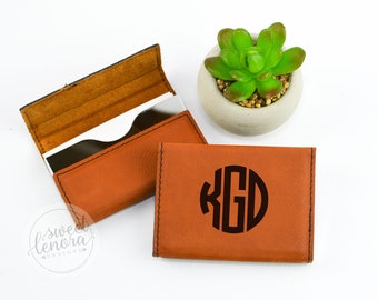 Personalized Business Card Holder | Vegan Leather | Custom Engraved Gift | Boss Card Case Corporate Gift | Father's Day | Graduate