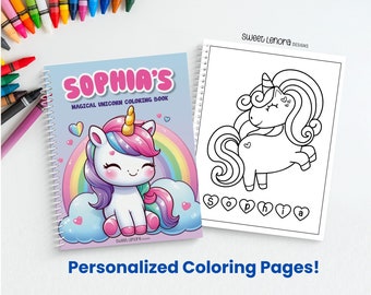 Personalized Unicorn Coloring Book, Kids Activity, Toddler Name Color